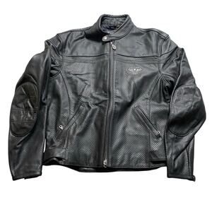 Victory Motorcycles Mens XL Black Leather Heavy Padded Perforated Biker Jacket